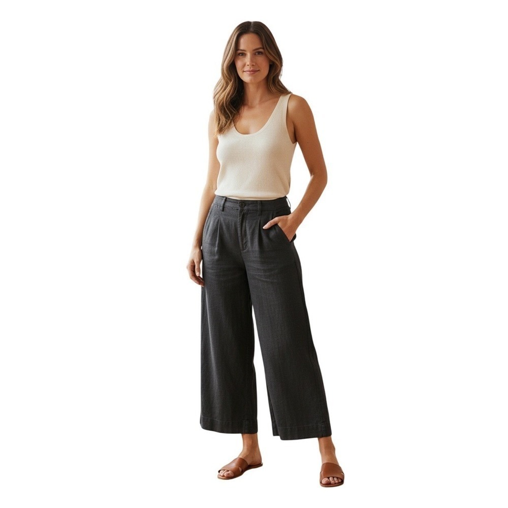 Sanctuary 100% Linen Wide Leg Pants 24 NWOT Black Cropped Coastal Minimalist
